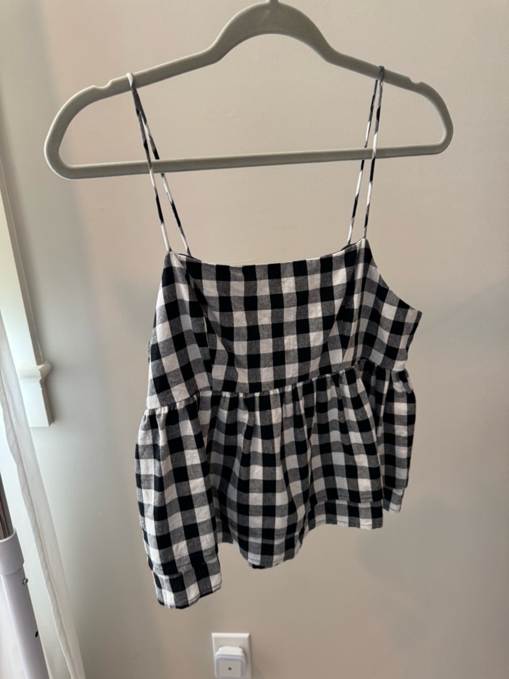 Pink Lily Black and White Gingham Peplum Cami